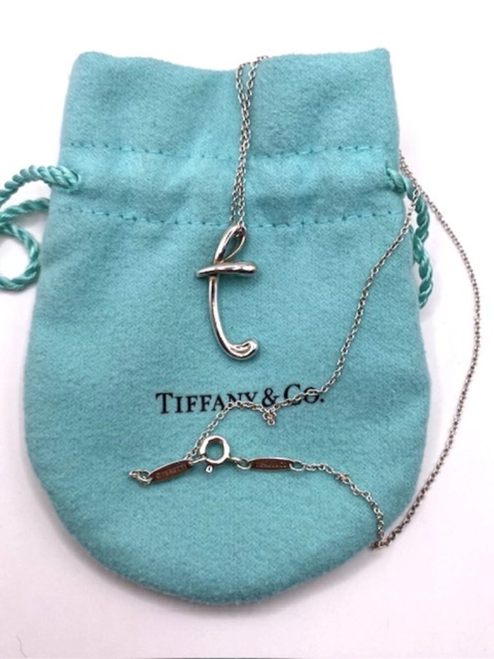 Tiffany & Co. Authentic Sterling Silver Necklace Alphabet Letter T Elsa Peretti